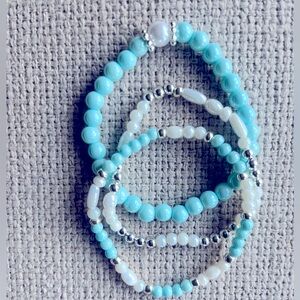Beautiful Blue, White and Silver Bracelet Set